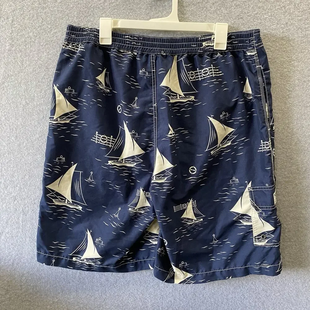 Vtg Polo Ralph Lauren Swim Trunks Mens XL Navy Sailboat Nautical Board Shorts 9”